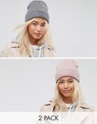 Asos 2 Pack Beanie In Pink And Gray - Multi
