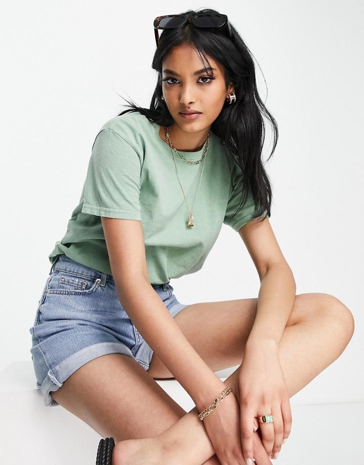 Topshop Plain Washed Tee In Green