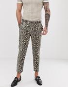 River Island Skinny Smart Pants In Brown Tapestry Print - Brown