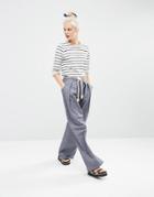 Asos Chambray Wide Leg Pants With Rope Belt - Blue