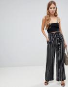 Boohoo High Waisted Stripe Wide Leg Pants - Black