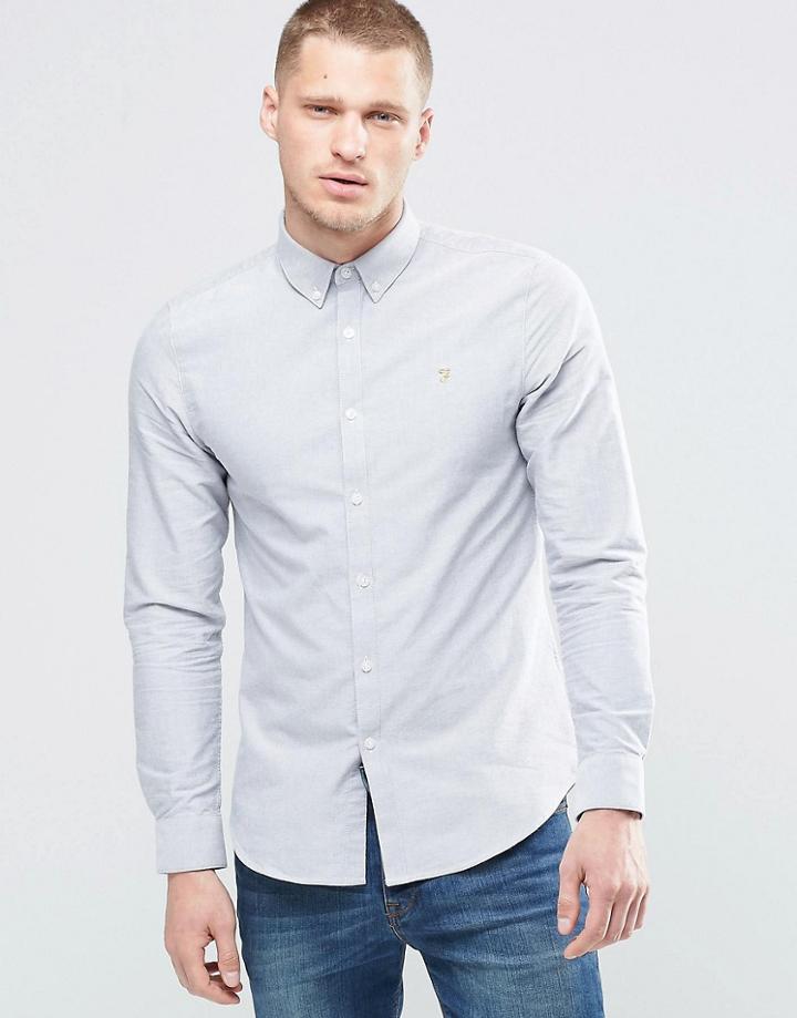 Farah Oxford Shirt In Slim Fit Light Gray - Lt Gray