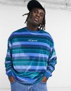 Asos Design Oversized Sweatshirt In Velour Stripe With Chest Embroidery-multi