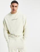 Asos Dark Future Oversized Sweatshirt With Chest Print Logo In Off White - Part Of A Set