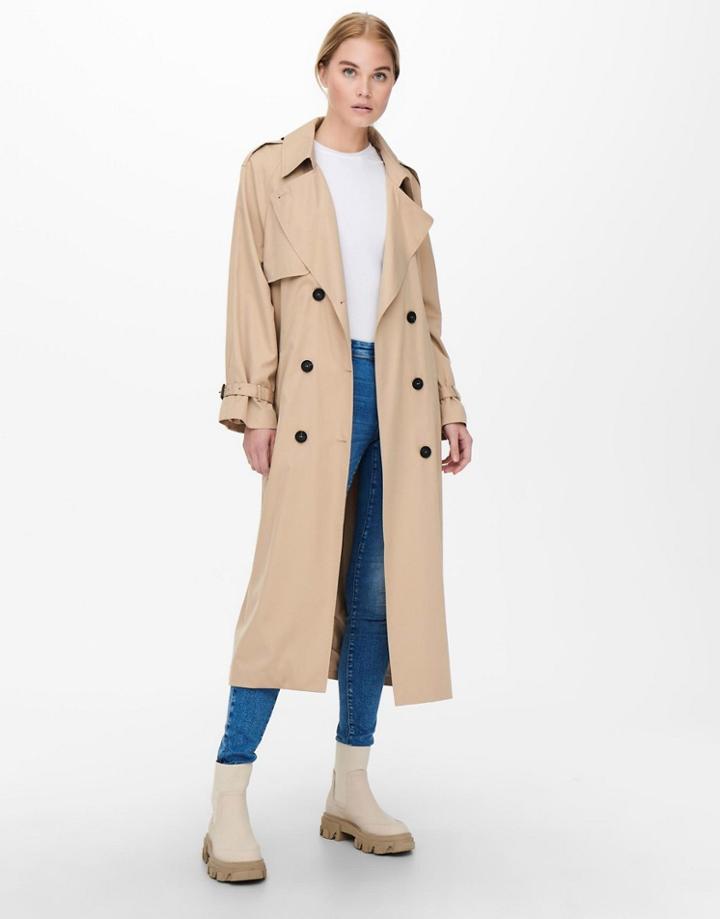 Only Trench Coat In Stone-neutral