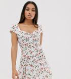 Prettylittlething Petite Tea Dress With Button Front In White Ditsy Floral - Multi