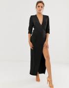 Asos Design Maxi Tux Dress In Crepe - Black