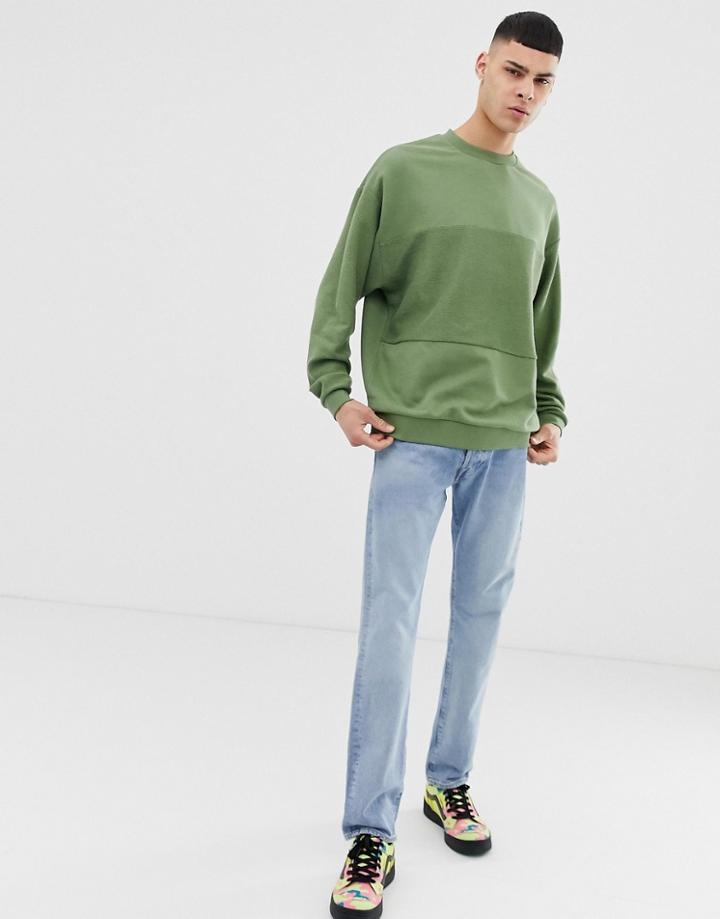 Asos Design Oversized Sweatshirt With Reverse Panel In Green