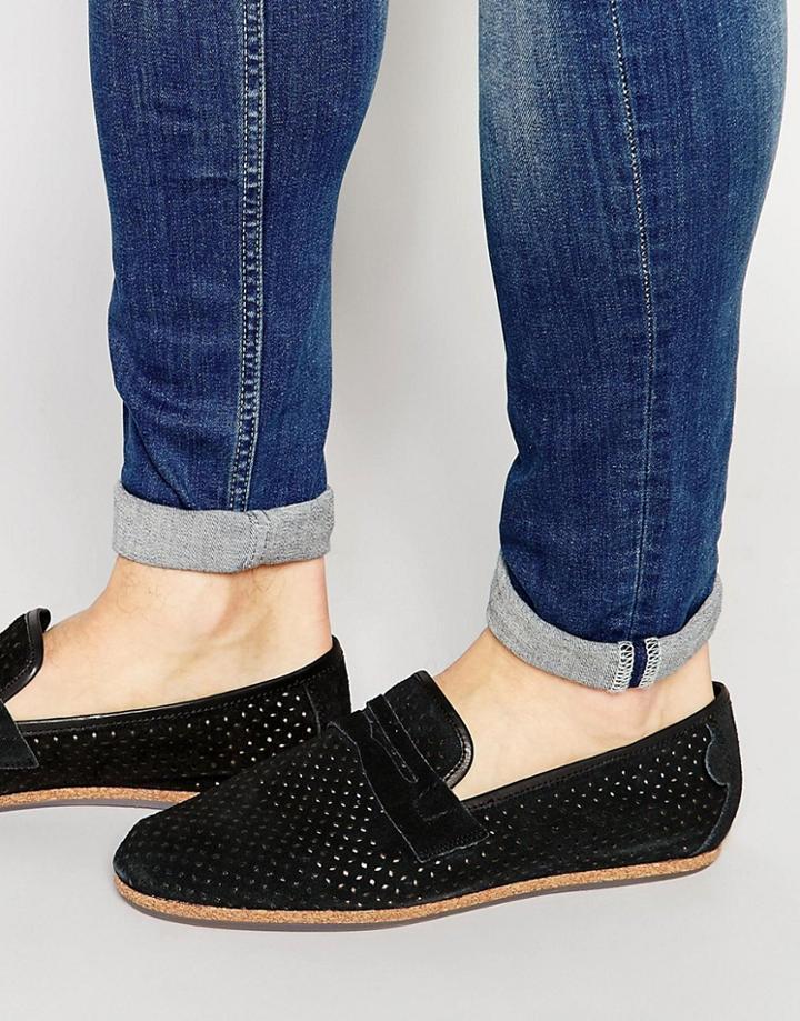 Hudson London Platt Suede Deconstructed Loafers - Black