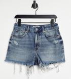New Look Petite Highrise Denim Mom Shorts In Mid Blue-blues