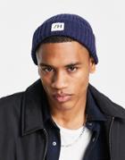 Selected Homme Cotton Fisherman Beanie In Navy
