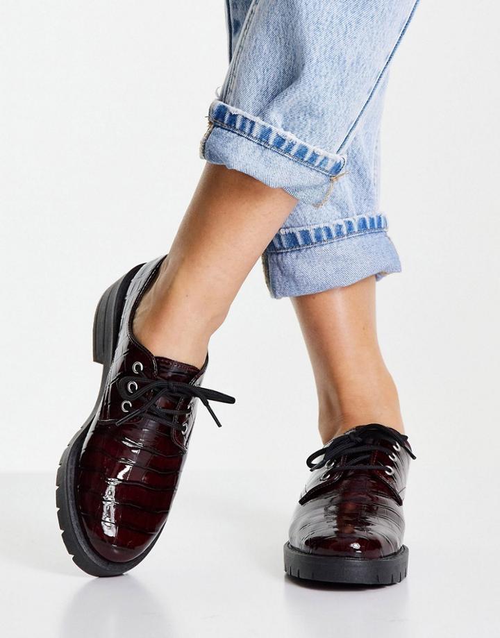 Miss Selfridge Lila Burgundy Lace Up Flats-red