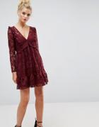 Asos Lace Smock Mini Dress With Ruffles - Red