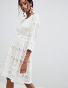 Liquorish Lace Skater Dress - White