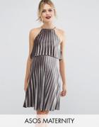 Asos Maternity Velvet Pleated Crop Top Mini Dress - Gray