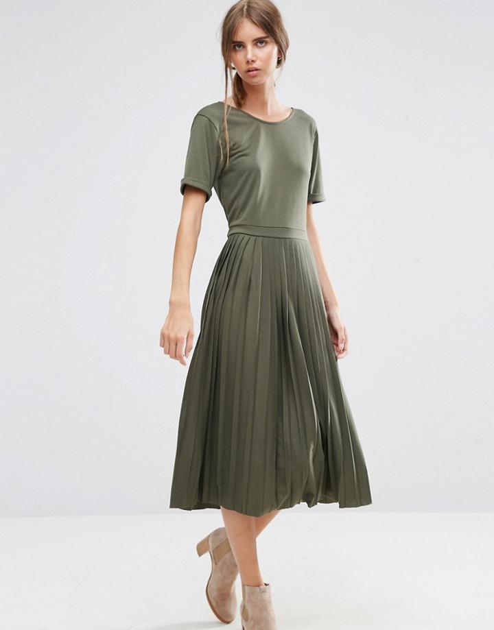 Asos Pleated Midi Dress - Green