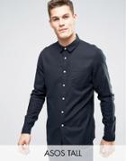 Asos Tall Regular Fit Slubby Viscose Shirt In Black - Black