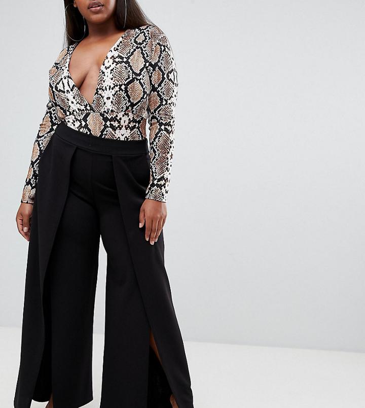 Lasula Plus Front Split Tailored Pants In Black - Black