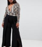 Lasula Plus Front Split Tailored Pants In Black - Black