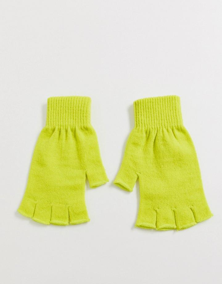 Asos Design Fingerless Gloves In Neon Green - Green