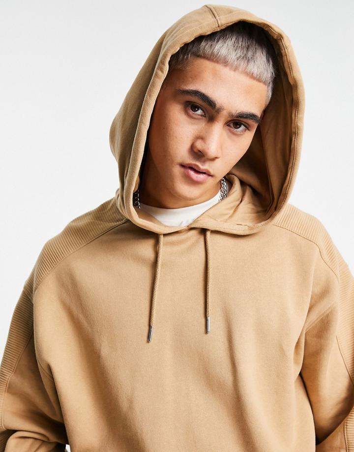 Asos Design Oversized Hoodie With Ribbed Panels In Beige - Part Of A Set-brown