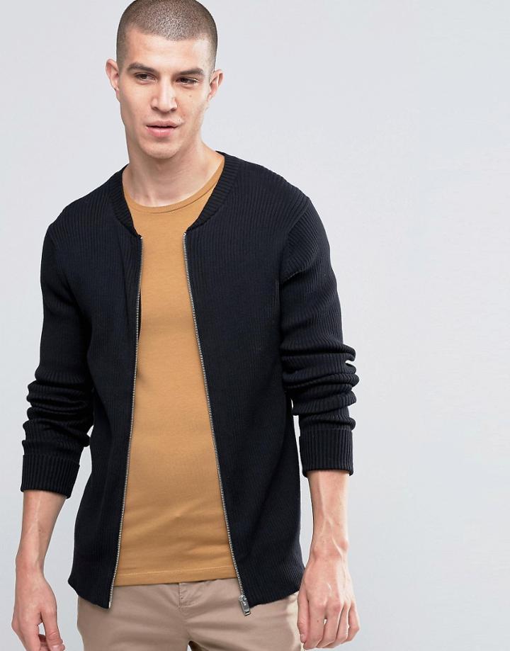 Selected Homme Ribbed Cardigan - Black