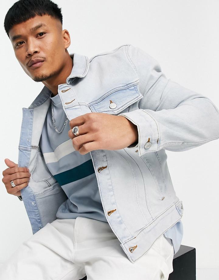 Asos Design Skinny Denim Jacket In Vintage Bleach Wash-blues