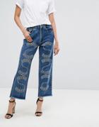 Religion Mom Jeans With Premium Embellishment - Blue