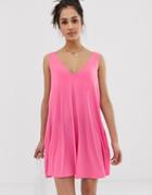 Asos Design Ultimate Swing Dress With Concealed Pockets - Pink