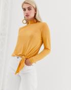 Vero Moda Funnel Neck Knot Front Top - Yellow