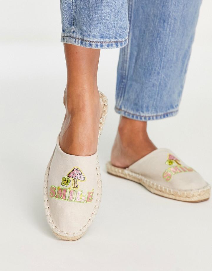 Asos Design Jax Embroidered Mules In Natural-neutral