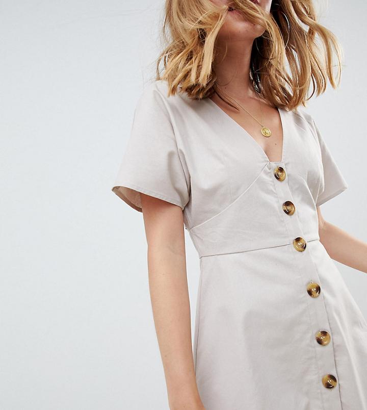 Asos Design Petite Button Through Mini Casual Skater Dress - Cream