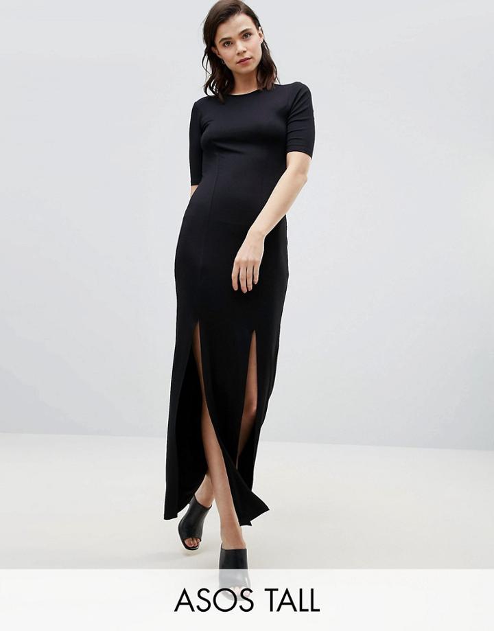 Asos Tall Ultimate Double Split Front Maxi Dress - Black
