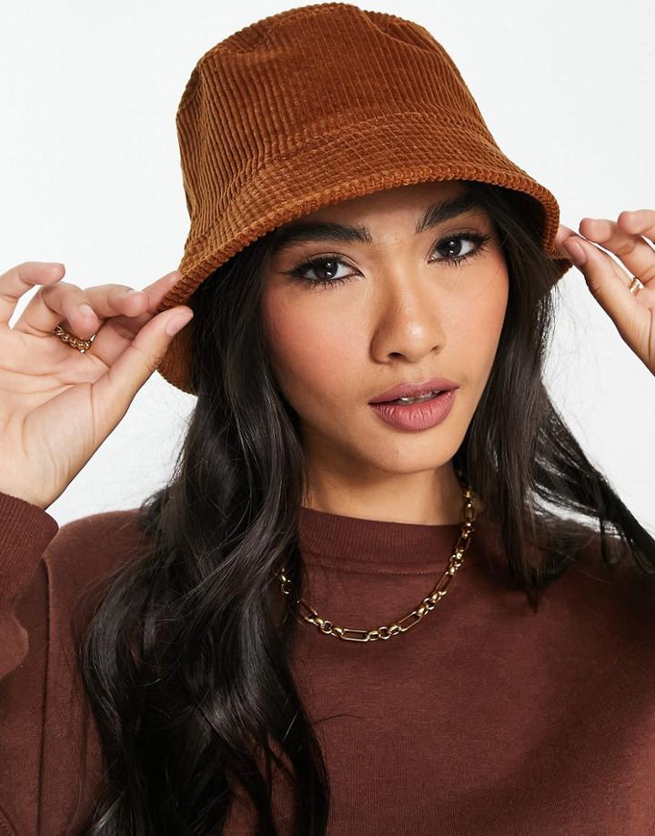 Asos Design Chunky Cord Bucket Hat In Brown