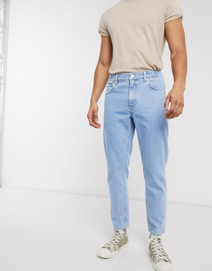 Asos Design Classic Rigid Jeans In Light Stone With Elasticized Waist-blues