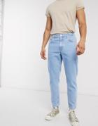Asos Design Classic Rigid Jeans In Light Stone With Elasticized Waist-blues
