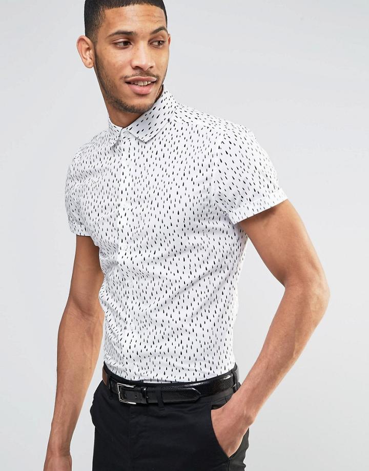 Asos Skinny Shirt In Teardrop Print - White