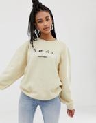 Daisy Street Relaxed Sweatshirt With Lake Tahoe Embroidery-beige