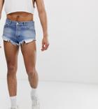 Reclaimed Vintage Denim Hot Pants In Mid Wash Blue - Blue