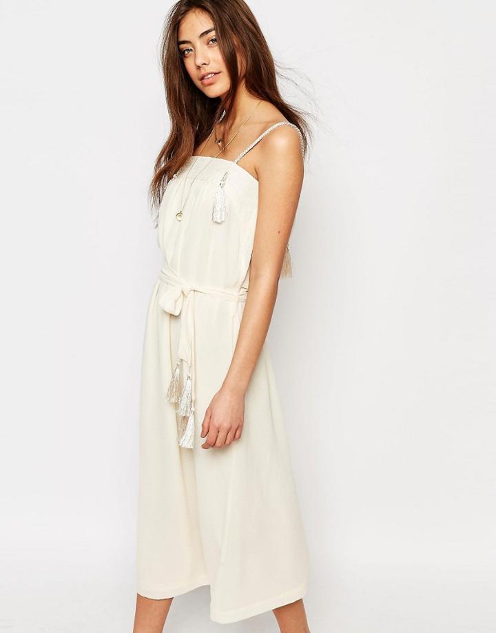 Sessun Midi Dress With Tassel Details In White - Cream