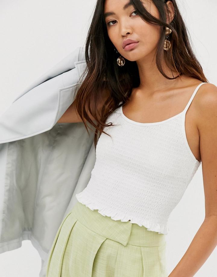 Asos Design Shirred Cami Top In White - White