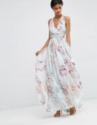 Asos Wedding Hollywood Maxi Dress In Soft Rose Print - Multi