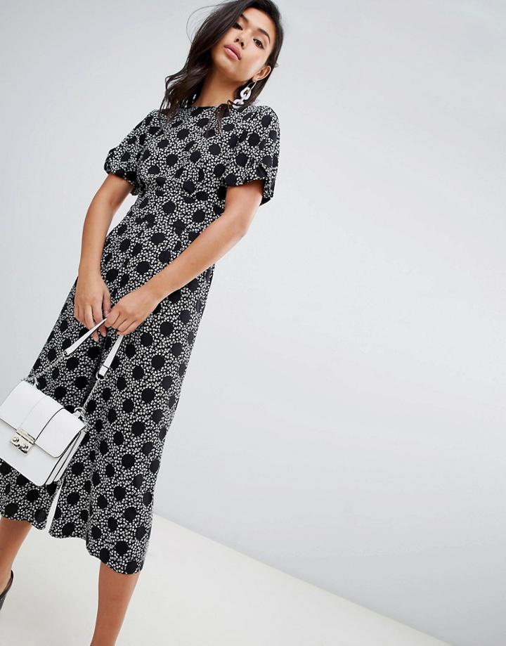 Asos Design Tea Jumpsuit With Balloon Sleeve In Spot And Floral Print-multi