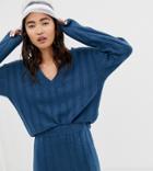 Monki V-neck Ribbed Sweater In Blue Two-piece - Blue