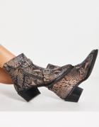 All Saints Katy Western Snakeskin Boots In Taupe-neutral