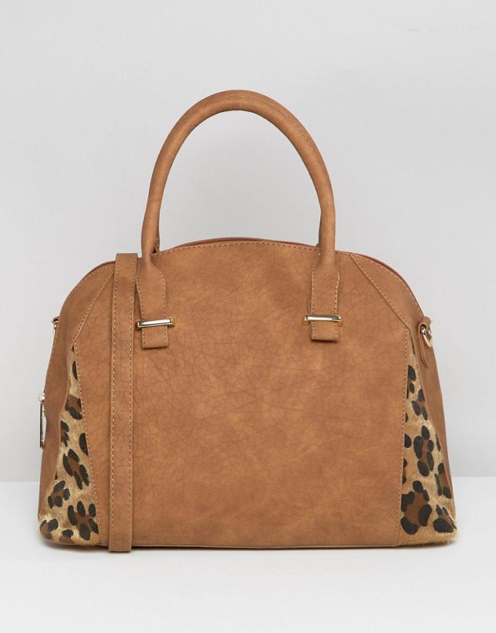 Yoki Leopard Print Panel Tote Bag - Tan