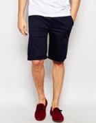 Asos Slim Chino Shorts In Long Length Navy - Navy