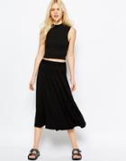Asos Midi Skater Skirt With Tie Knot - Black
