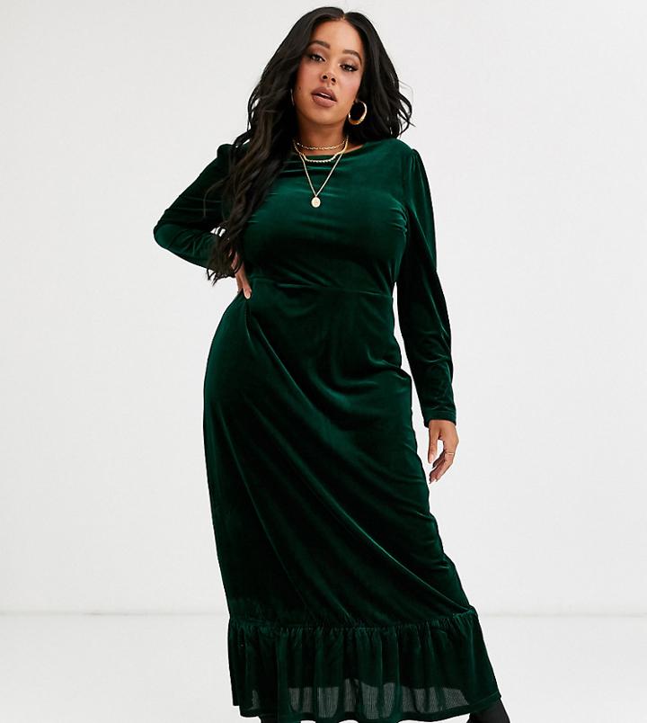 Glamorous Curve Midi Dress With Peplum Hem In Velvet