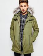 Native Youth Parka With Faux Fur Hood - Khaki